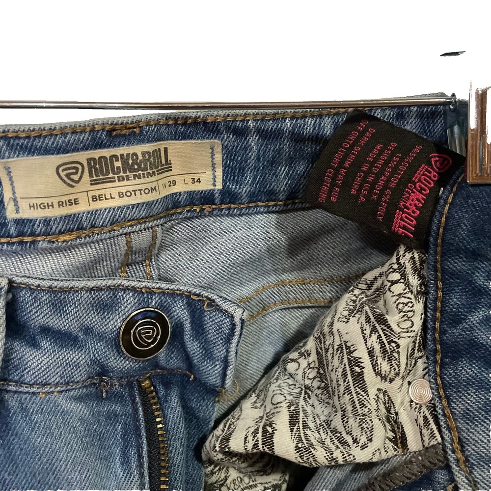 Rock & Roll Denim Bell Bottom Jeans High Rise‎ Raw Hem Size 29x34